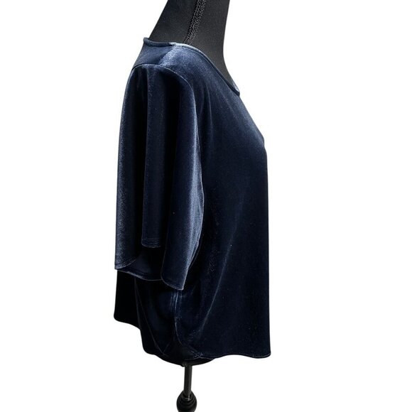 MADEWELL Blue Velvet Short-Sleeve Loose-Fit Top Womens Elegant Round Neck Blouse - Picture 6 of 9